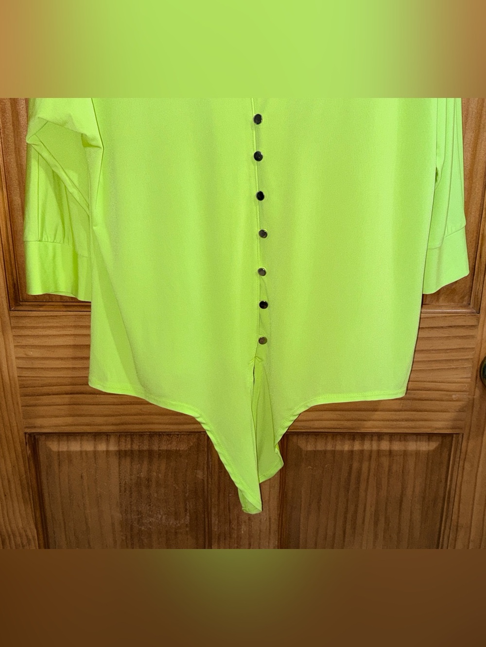 Kim Rogers Petite Chartreuse Button-Front Tie Hem Blouse-PL-EC - Picture 5 of 11